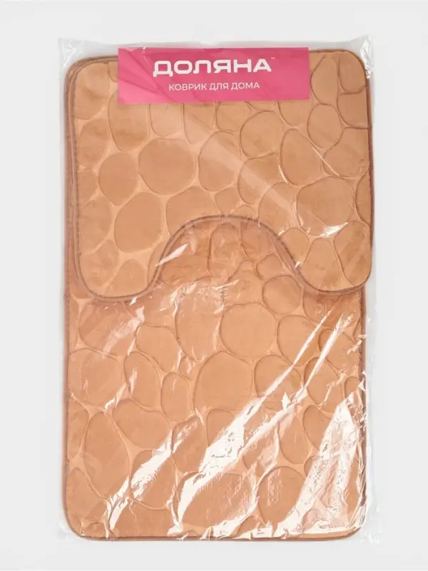 Коврики для ванной и туалета Доляна &laquo;Камни&raquo;, 2 шт., 40&times;50, 50&times;80 см, бежевые