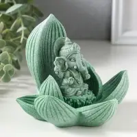 Сувенир полистоун "Лотос и Ганеша" зелёный 12,5х12,5х11 см