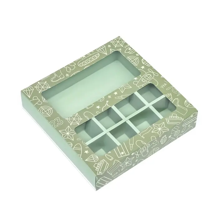 Коробка для 8 конфет шоколад, с окном, &laquo;Военный стиль&raquo; 17.7&times;17.8&times;3.8 см