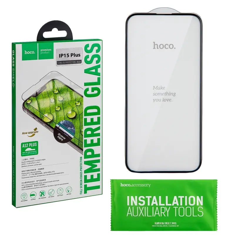 Защитное стекло iPh 15 Plus/ iPh 16 Plus Nano 3D Protection A12 PLUS HOCO черное