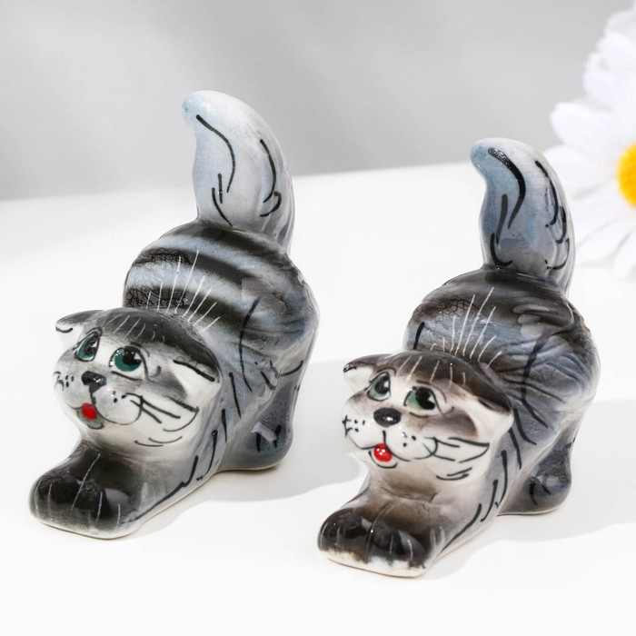 Сувенир «Котик», сидячий, полосатый темный, гжель Сувенир «Котик», сидячий, полосатый темный, гжель