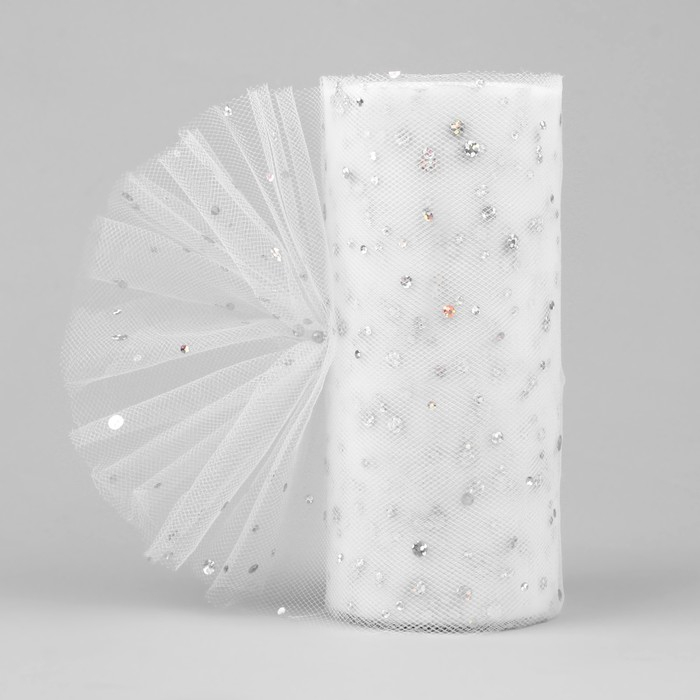 Фатин с блёстками, 15 см, 11 ± 1 г/кв.м, 23 ± 1 м, цвет белый №1 Фатин с блёстками, 15 см, 11 ± 1 г/кв.м, 23 ± 1 м, цвет белый №1