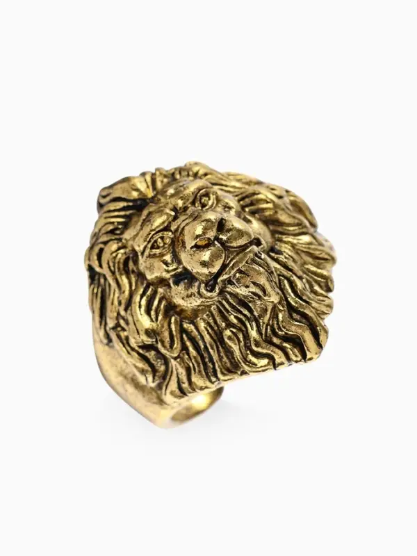 Кольцо &laquo;Перстень&raquo;, лев, цвет чернёное золото, безразмерное