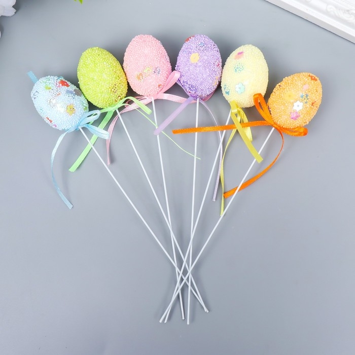 Декор пасхальный на палочке  Декор пасхальный на палочке "Яйцо посыпка цветы" набор 6 шт яйцо 3х4 см 19х3х3 см