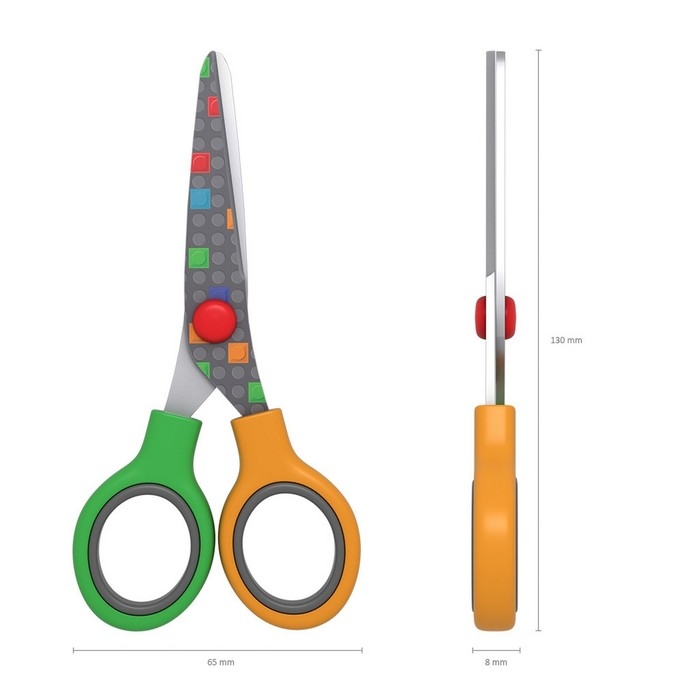 Ножницы детские 13 см, ErichKrause Junior Decor Color Bricks, с принтом на лезвиях, закруглённые концы, блистер Ножницы детские 13 см, ErichKrause Junior Decor Color Bricks, с принтом на лезвиях, закруглённые концы, блистер