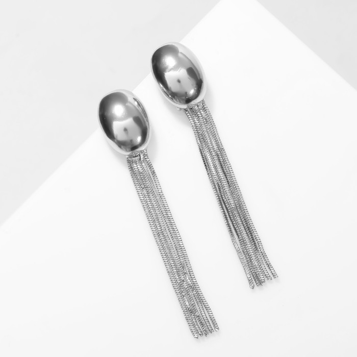 Серьги висячие «Стерео» овал, цвет серебро Серьги висячие «Стерео» овал, цвет серебро