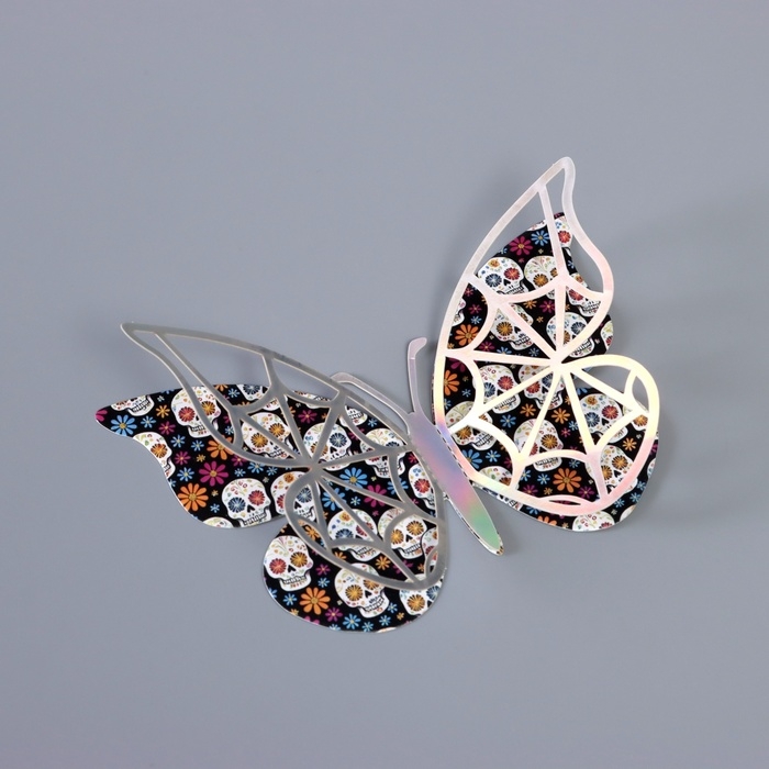 Наклейка бумага, пластик  Наклейка бумага, пластик "Бабочки на Хэллоуин" серебро набор 12 шт