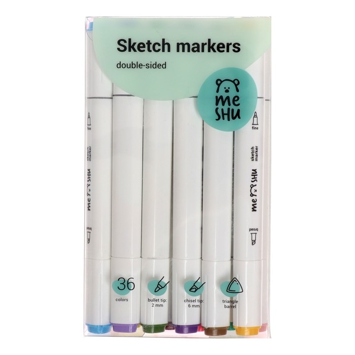 Маркеры для скетчинга двусторонние MESHU, 36 цветов (основные цвета) Маркеры для скетчинга двусторонние MESHU, 36 цветов (основные цвета)