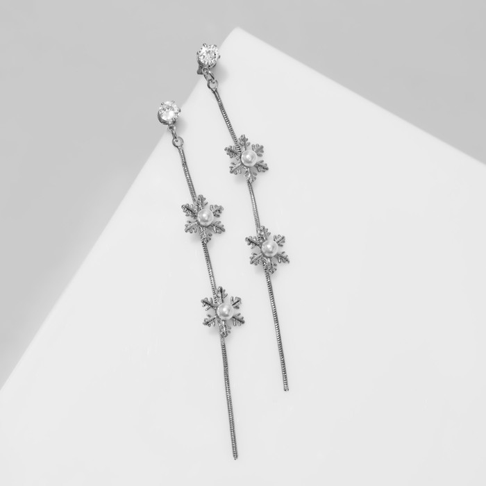 Новый год! Серьги «Дуэт снежинок», цвет белый в серебре Новый год! Серьги «Дуэт снежинок», цвет белый в серебре