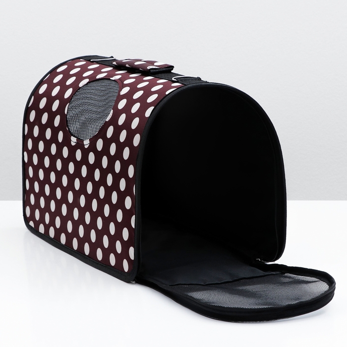 Сумка - переноска для животных  Сумка - переноска для животных "Горошек", коричневая, размер М, 40 х 21 х 27 см