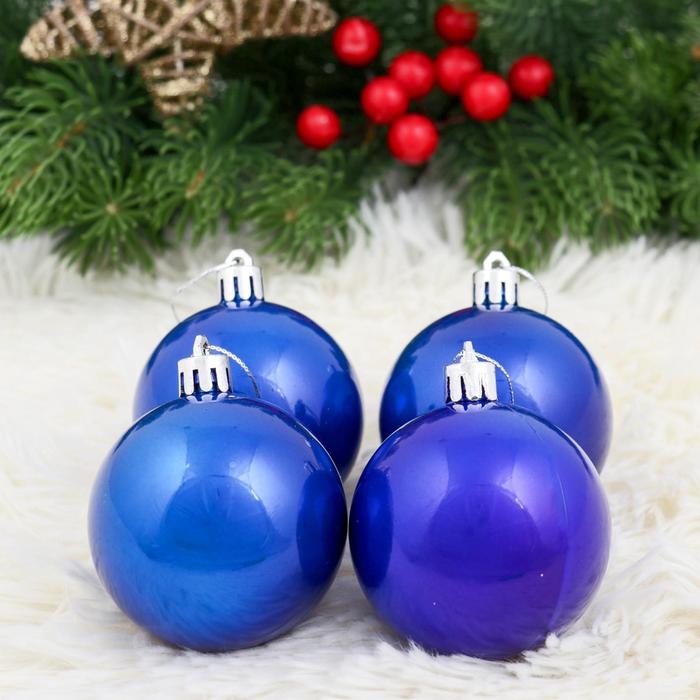 Набор шаров пластик d-6 см, 4 шт Набор шаров пластик d-6 см, 4 шт "Глянец" синий