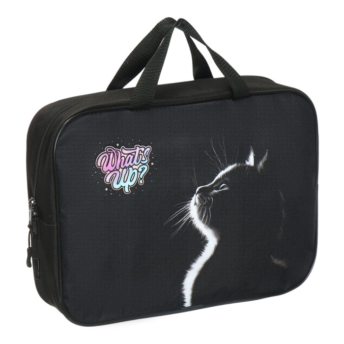 Папка с ручками текстильная А4, 355 х 270 х 75 мм, Stavia Папка с ручками текстильная А4, 355 х 270 х 75 мм, Stavia "Кошка" чёрная