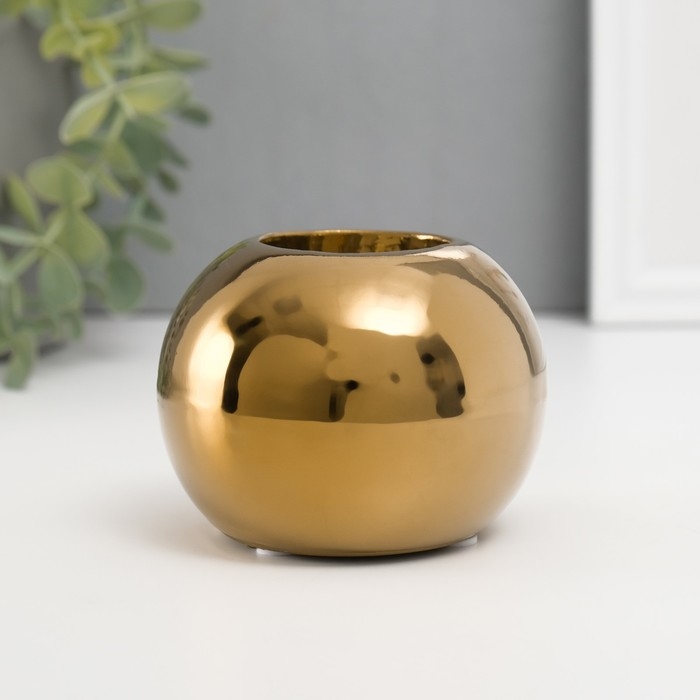 Подсвечник керамика на 1 свечу Подсвечник керамика на 1 свечу "Шар" d=3,5 см золото 9,5х9,5х6,5 см