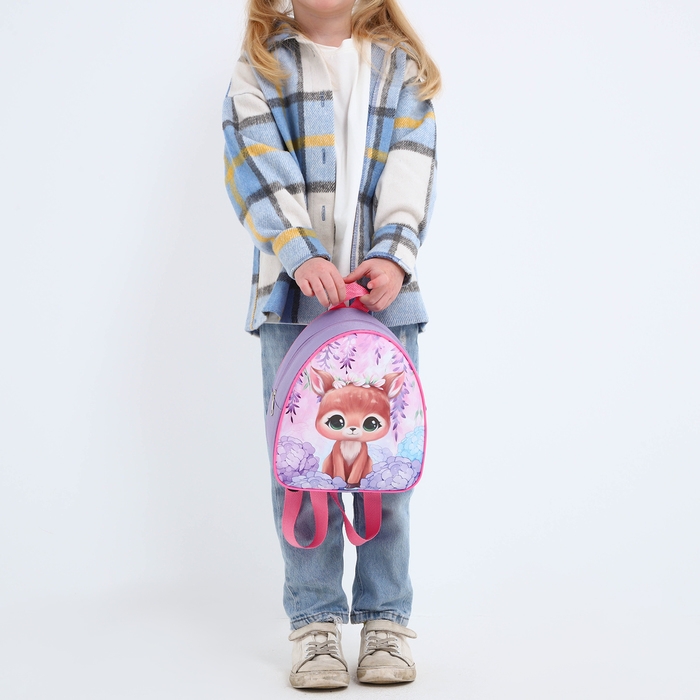 Рюкзак детский для девочки  «Оленёнок», 23х20,5х10 см, отдел на молнии, цвет красный