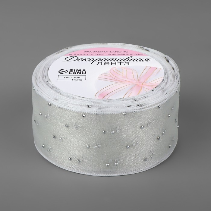 Лента капроновая, со стразами, 38 мм × 9,1 ± 0,5 м, цвет белый Лента капроновая, со стразами, 38 мм × 9,1 ± 0,5 м, цвет белый