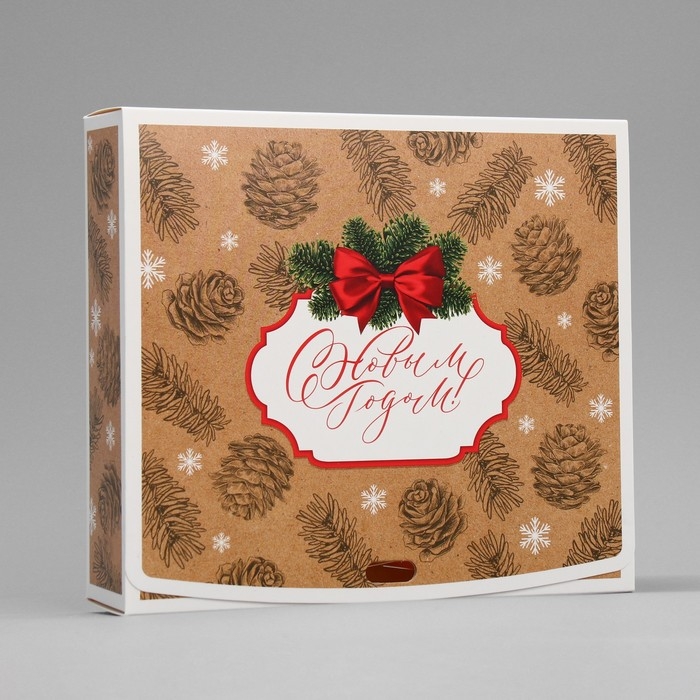 Коробка подарочная новогодняя складная «С Новым годом», крафт, 20 х 18 х 5 см, БЕЗ ЛЕНТЫ, Новый год Коробка подарочная новогодняя складная «С Новым годом», крафт, 20 х 18 х 5 см, БЕЗ ЛЕНТЫ, Новый год
