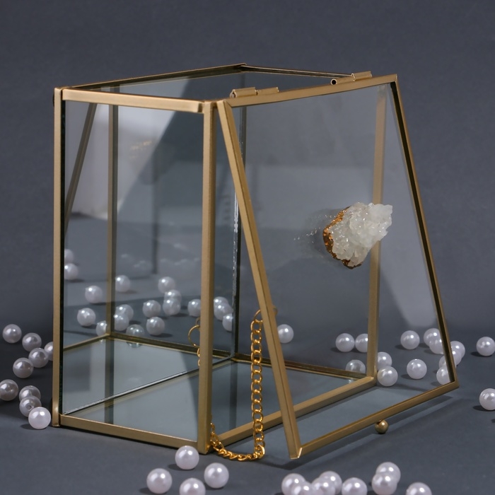 Органайзер для хранения «MOUNTAINS», с крышкой, стеклянный, с зеркальным дном, 1 секция, 15 × 15 × 8,5 см, цвет прозрачный/медный