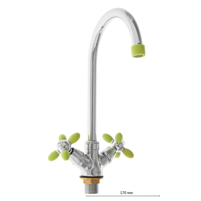 Cмеситель для кухни Accoona A4582K, двухрычажный, поворотный излив, зеленый/хром Cмеситель для кухни Accoona A4582K, двухрычажный, поворотный излив, зеленый/хром