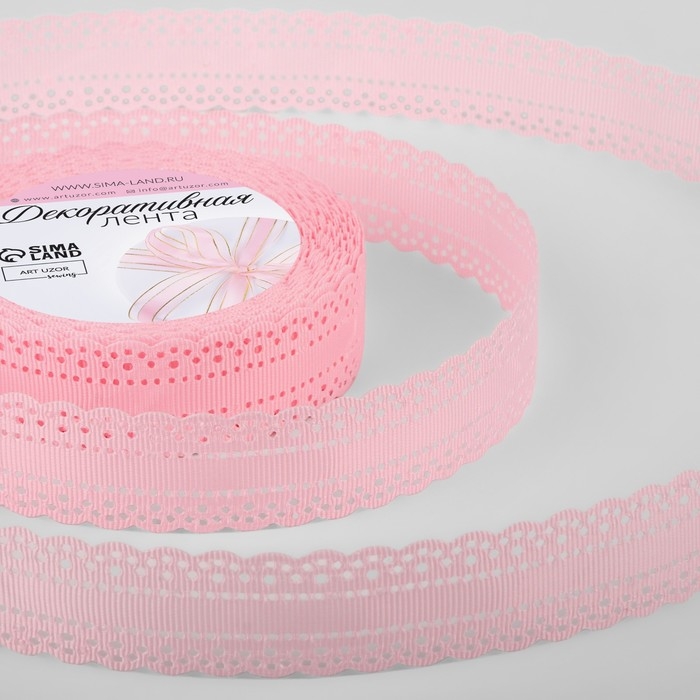 Лента декоративная, репсовая, с ажурным краем, 25 мм × 9,1 ± 0,5 м, цвет розовый Лента декоративная, репсовая, с ажурным краем, 25 мм × 9,1 ± 0,5 м, цвет розовый