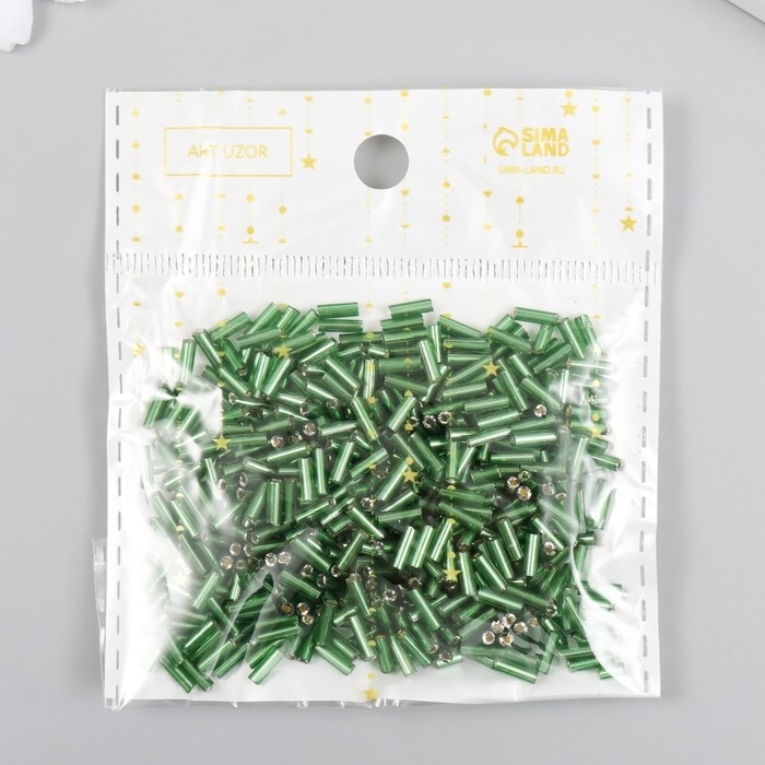 Стеклярус стекло 3”  Стеклярус стекло 3” "Ярко-зелёный" металлик набор 20 гр