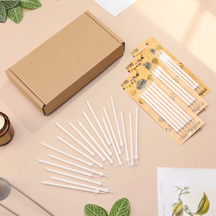 Свечи в торт "Ройс", 12,5 см, высокие, 18 шт, жемчужный металлик