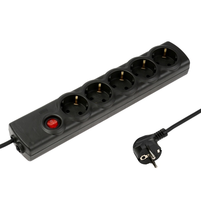 Сетевой фильтр Luazon Lighting, 5 розеток, 3 м, 2200 Вт, 3х0.75 мм2, 10 A, 220 В, c предохранителем, черный Сетевой фильтр Luazon Lighting, 5 розеток, 3 м, 2200 Вт, 3х0.75 мм2, 10 A, 220 В, c предохранителем, черный