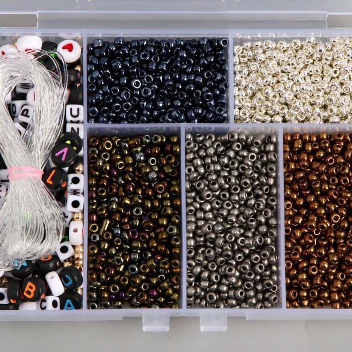 Бисер стекло 8/0 в шкатулке  Бисер стекло 8/0 в шкатулке "Металлик" бусины + нить 0,8 мм 5 м 12х8,4х2,2 см