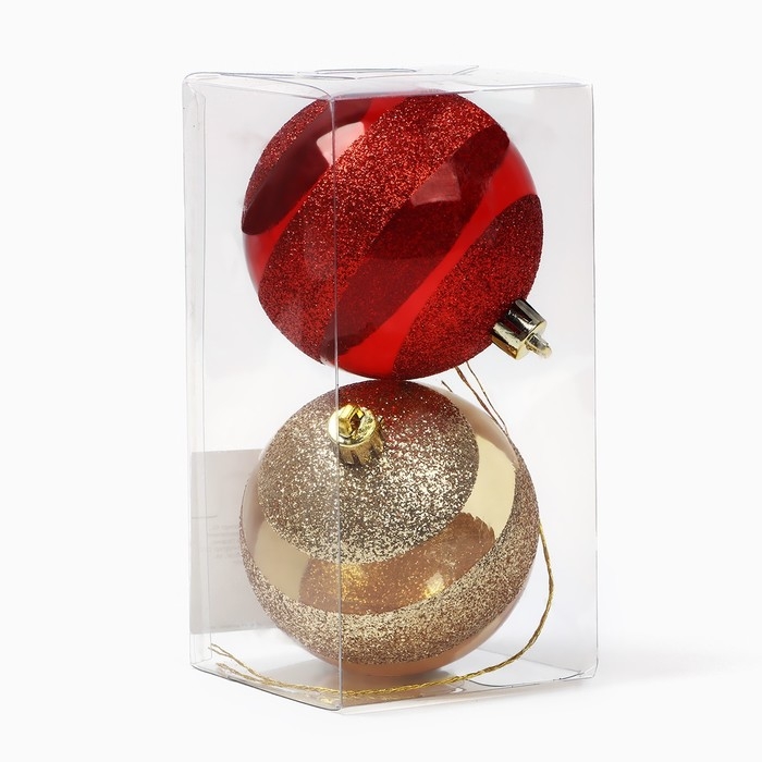Новогодние шары ёлочные, на Новый год, d=7 см, 2 шт., цвет красный и золотой Новогодние шары ёлочные, на Новый год, d=7 см, 2 шт., цвет красный и золотой