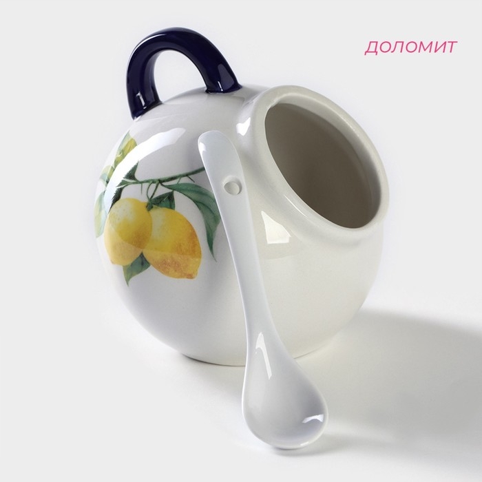 Сахарница с ложкой Доляна «Лимон», 200 мл, цвет белый Сахарница с ложкой Доляна «Лимон», 200 мл, цвет белый