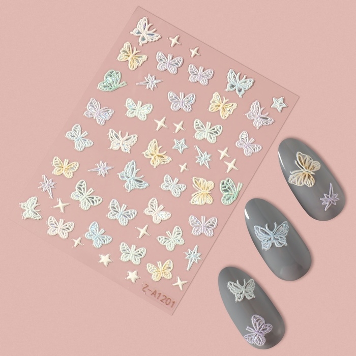 Наклейки для ногтей «Волшебные бабочки», объёмные, разноцветные Наклейки для ногтей «Волшебные бабочки», объёмные, разноцветные