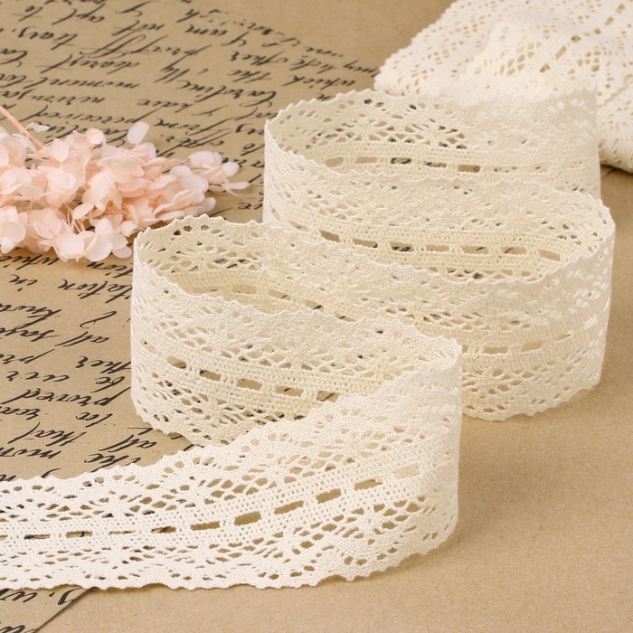 Кружево вязаное, 55 мм × 10 ± 1 м, цвет бежевый Кружево вязаное, 55 мм × 10 ± 1 м, цвет бежевый