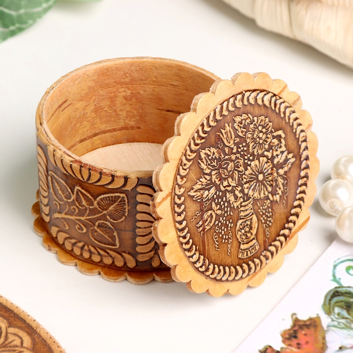 Шкатулка  Шкатулка "Букет", 40 х 25 мм, береста