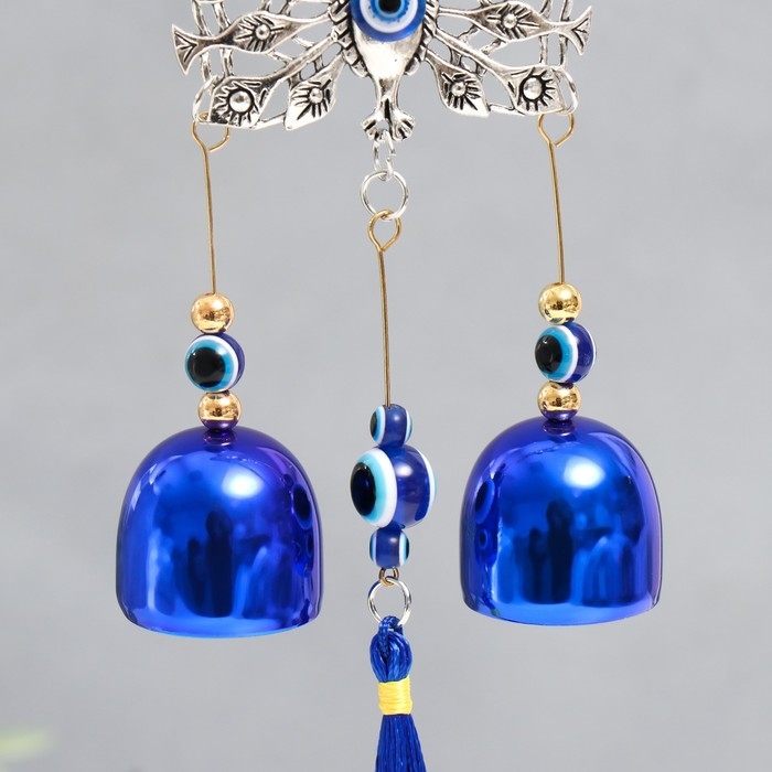 Музыка ветра металл Музыка ветра металл "Павлин хвост-веер" от сглаза с кисточкой 2 колокольчика 28 см