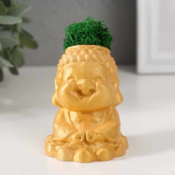 Кашпо бетонное Кашпо бетонное "Будда" 5,5х6,5х7см золотой со мхом (мох зеленый стабилизированный)