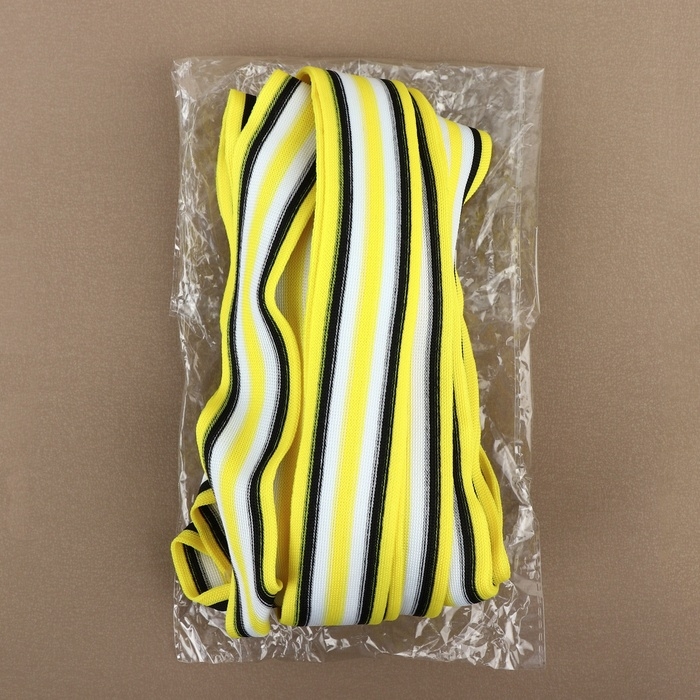 Тесьма трикотажная лампас 40 мм, 9,1 ± 0,5 м, цвет жёлтый/чёрный/белый