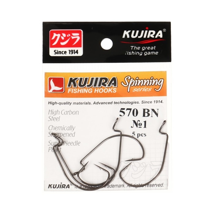 Крючки офсетные Kujira Spinning 570, цвет BN, № 1, 5 шт. Крючки офсетные Kujira Spinning 570, цвет BN, № 1, 5 шт.