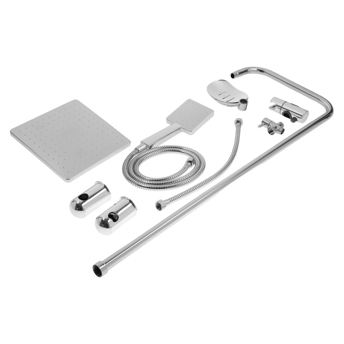 Душевая система ZEIN Z1001, тропическая и ручная лейка, шланги, стойка, мыльница, хром Душевая система ZEIN Z1001, тропическая и ручная лейка, шланги, стойка, мыльница, хром