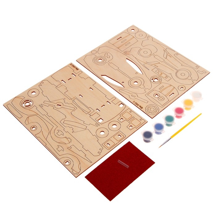 Конструктор из дерева «Спортивная машина», 19,1х8,1х5,8 см, в комплекте краски, кисточка и наждачная бумага Конструктор из дерева «Спортивная машина», 19,1х8,1х5,8 см, в комплекте краски, кисточка и наждачная бумага