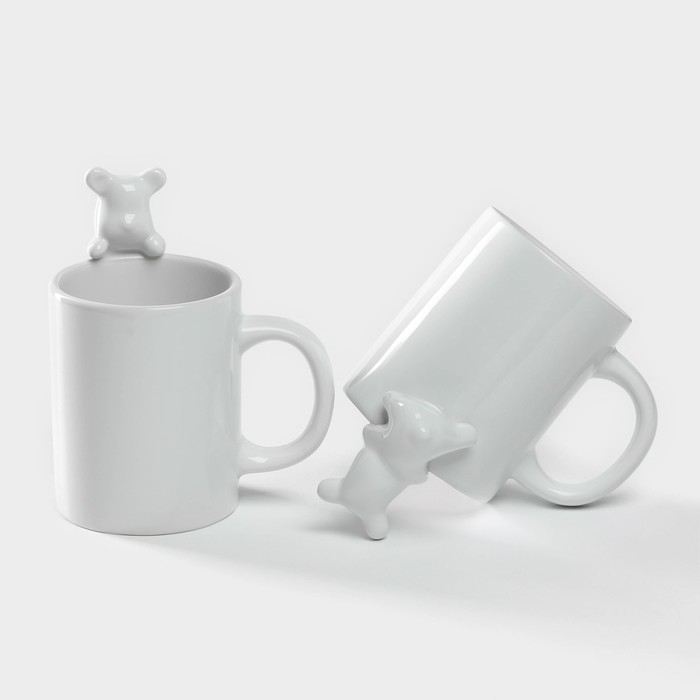 Набор кружек керамических Доляна «Мишка Отто», 290 мл, 11,5×8×13,5 см, 2 шт, цвет белый Набор кружек керамических Доляна «Мишка Отто», 290 мл, 11,5×8×13,5 см, 2 шт, цвет белый