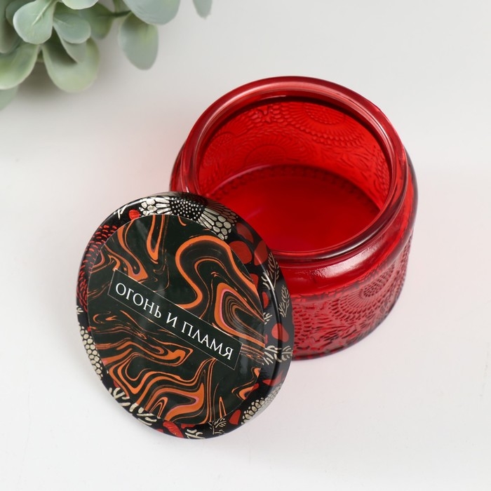 Банка для свечей стекло с крышкой Банка для свечей стекло с крышкой "Огонь и пламя" 120 мл красная, круглая 5х7х7 см