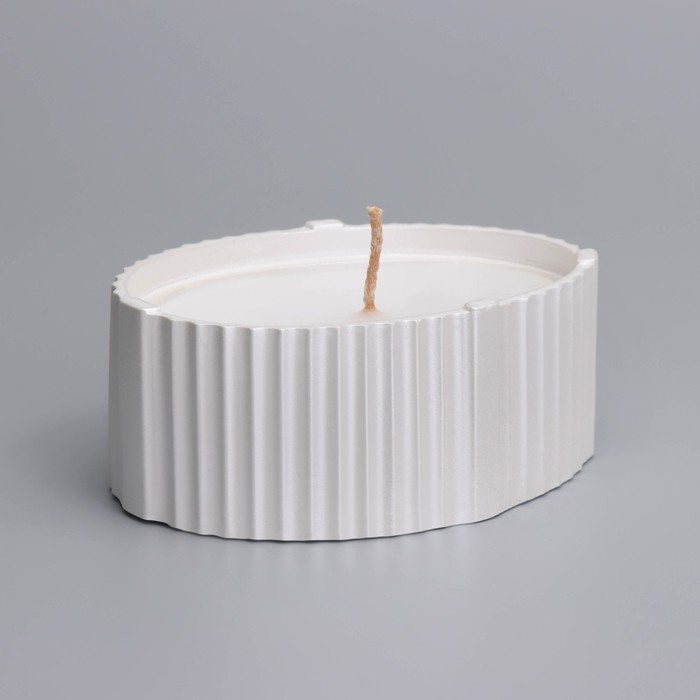 Свеча  Свеча "Овал" в подсвечнике с узкими гранями, 9х6,5х4см,белый перламутр