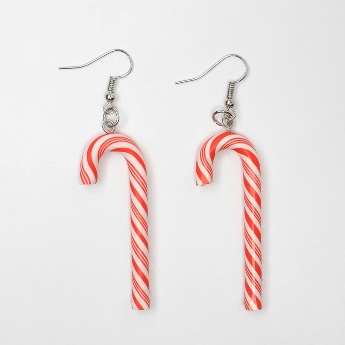 Новый год! Серьги «Новогодние» леденец, цвет бело-красный в серебре Новый год! Серьги «Новогодние» леденец, цвет бело-красный в серебре