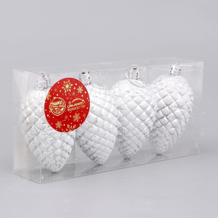 Украшение ёлочное Украшение ёлочное "Снежная шишка" (набор 4 шт) 7х4,5 см, белый