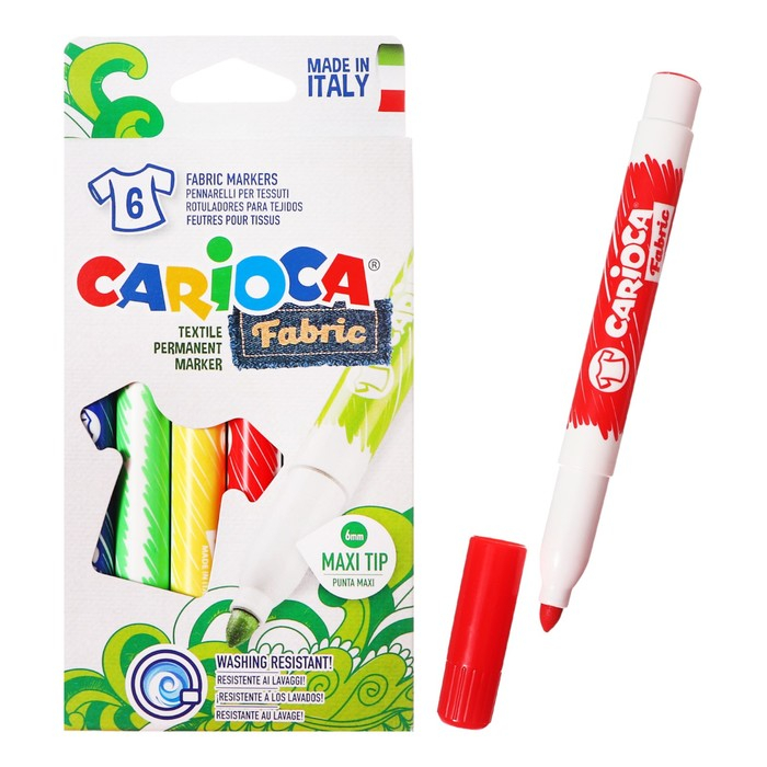 Фломастеры для ткани 6 цветов Carioca Фломастеры для ткани 6 цветов Carioca "Fabric Liner" 6.0 мм, картон, европодвес