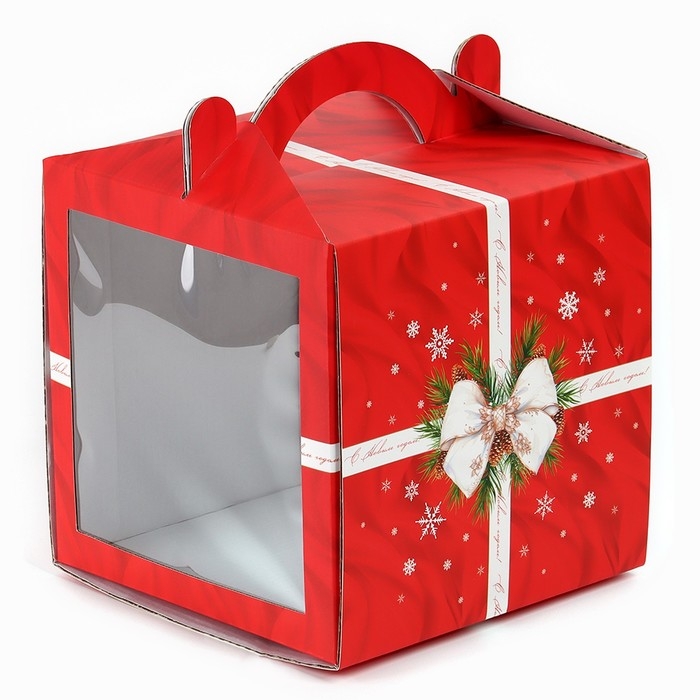 Коробка кондитерская с окном, сундук, «С Новым годом!», 20 х 20 х 20 см, Коробка кондитерская с окном, сундук, «С Новым годом!», 20 х 20 х 20 см,