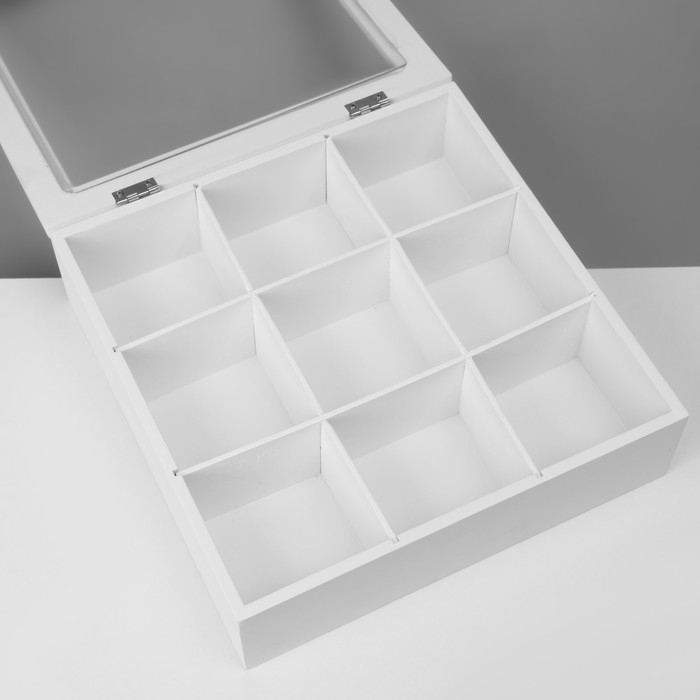 Подставка универсальная «Шкатулка дерево» 9 ячеек, 24×24×7 см, цвет белый Подставка универсальная «Шкатулка дерево» 9 ячеек, 24×24×7 см, цвет белый