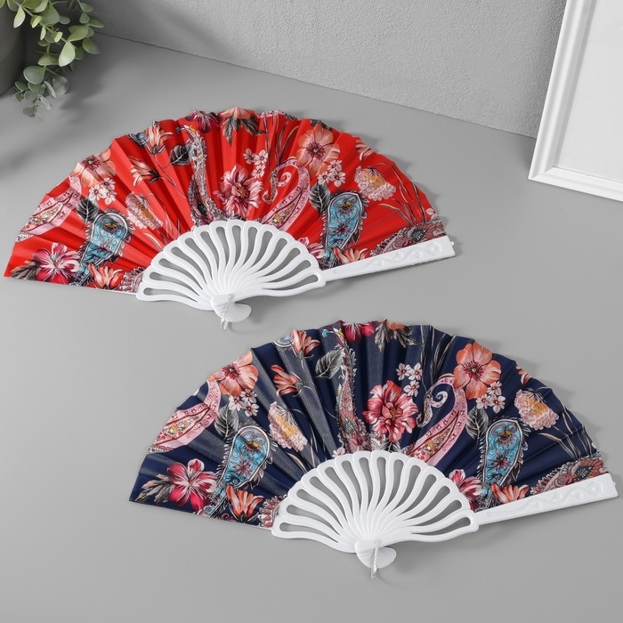 Веер пластик, текстиль  Веер пластик, текстиль "Перья и цветы" МИКС 23 см