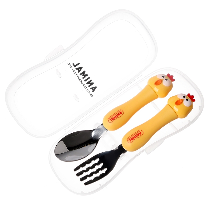 Набор детских столовых приборов в футляре «Курочки», вилка, ложка Набор детских столовых приборов в футляре «Курочки», вилка, ложка