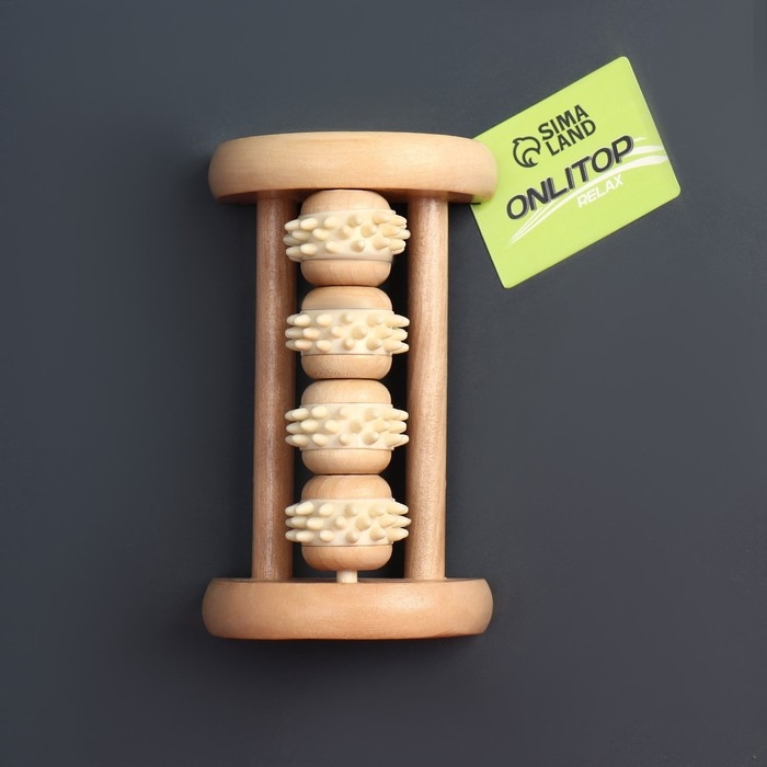 Массажёр для ног «Ножное счастье», 14,5 × 8,5 × 5 см, 4 колеса с шипами, деревянный, цвет бежевый Массажёр для ног «Ножное счастье», 14,5 × 8,5 × 5 см, 4 колеса с шипами, деревянный, цвет бежевый