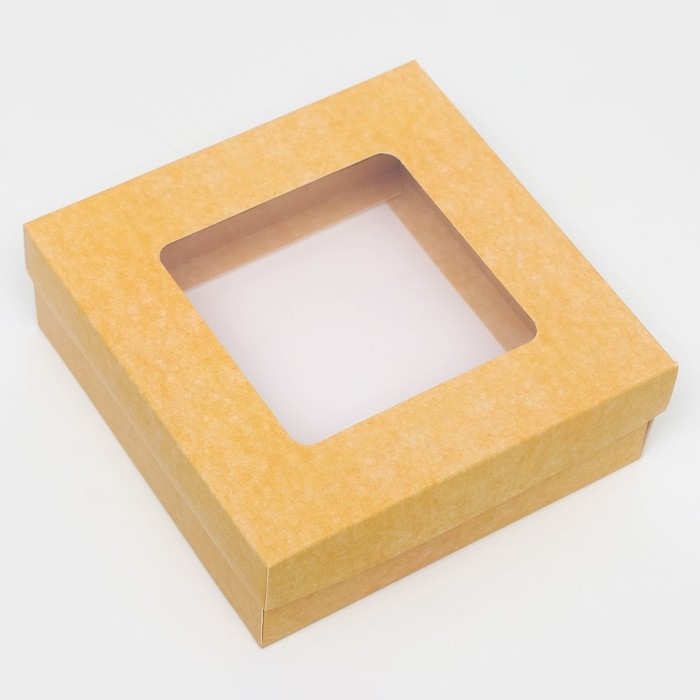 Коробка подарочная складная, упаковка, крышка-дно,с окном, крафт, 15 х 15 х 5 см Коробка подарочная складная, упаковка, крышка-дно,с окном, крафт, 15 х 15 х 5 см